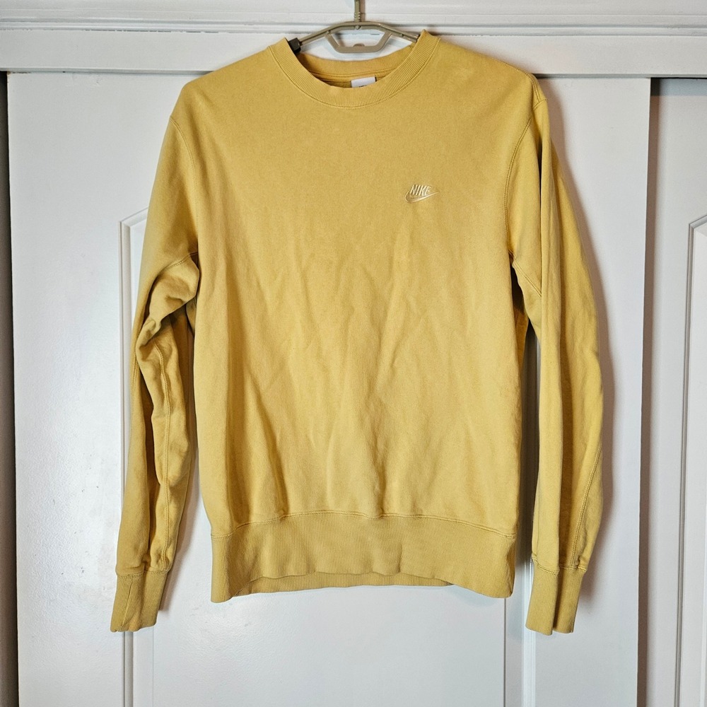 Nike‎ Crewneck Sweatshirt Butter Yellow Logo Womens Medium Solid Minimalist